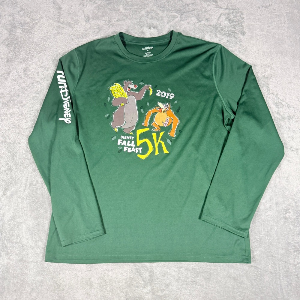 runDisney Mens XL Shirt 2019 Fall Feast 5K Baloo King Louie Green Long Sleeve
